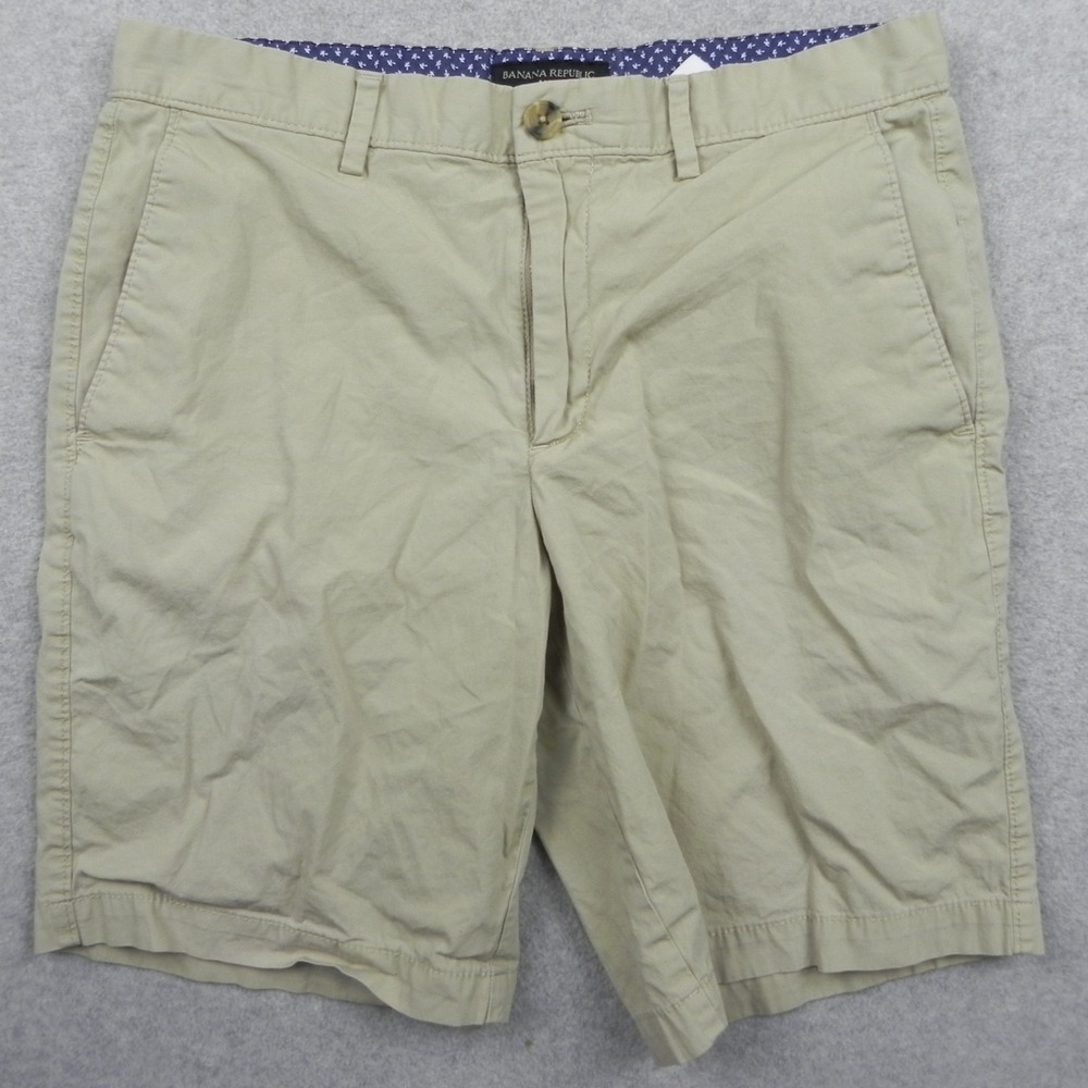 Banana Republic Shorts Mens 31 Aiden Short Chino Casual Flat Front Tan Khaki
